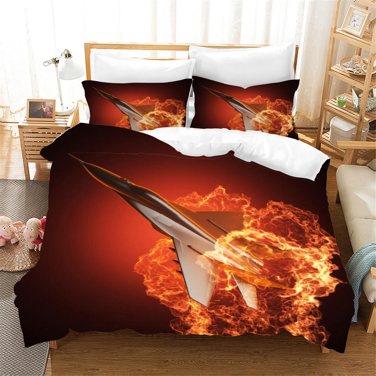 Airplane Fire Bedding Set, Bedroom Decoration