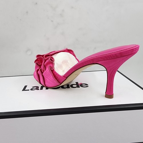 Larroudé Colette Ruffled High Heel Sandals Women's 6.5 Ariana Magenta Open Toe - Picture 8 of 18