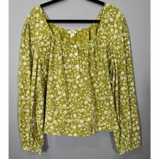 a.n.a A New Approach Womens Green Cream Floral Button Up Cropped Length Top XXL