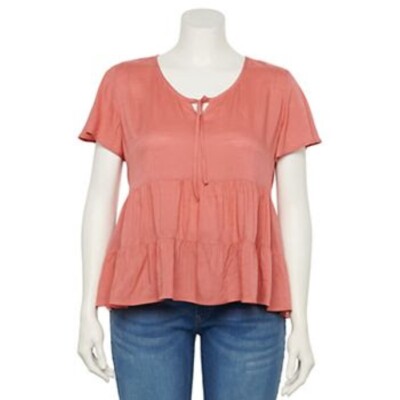BNWT Juniors' Plus Size 3X (24/26) Pink SO  Short Sleeve Tiered Babydoll Top $38