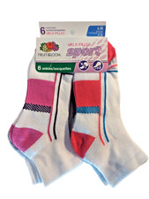 NEW Fruit of the Loom Girls/Women's 6 Pair/Pack Sport Ankle Socks  White 4-10