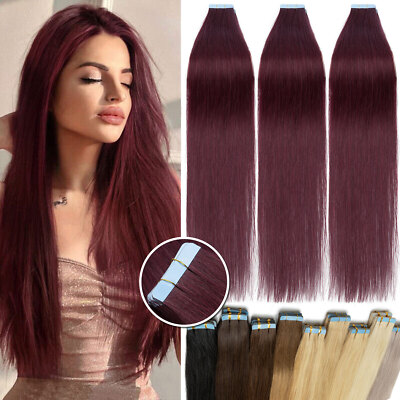 100G Tape in Human Hair Extensions Invisible Skin Wefts Thick Real Remy Hair 99J
