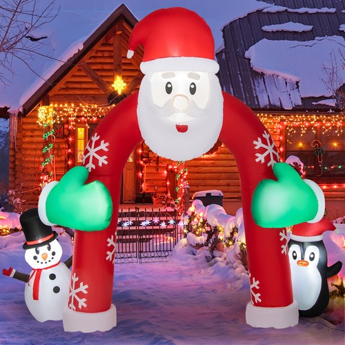 10FT Inflatable Christmas Santa Archway Decoration w/ Snowman Penguin LED Lights
