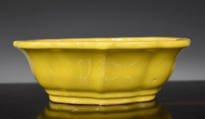 meico*.。♡　0527 Japanese TOKONAME bonsai pot EIMEI signed KEN-MOKKO Yellow glazed