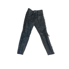 Vintage 32x30 Jinglers Black Genuine Leather Motorcycle Pant Touring Lace-Up
