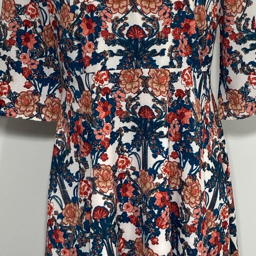 Aryeh Womens Dress Medium Floral Retro Cottagecore Earthy Bell Sleeve High Neck - Picture 3 of 18
