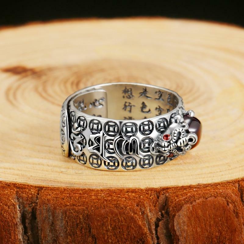 Bague Homme Argent 925 Massif Avec Pierre Rouge Zirconium - Symbole Courage - Neuf Avec étiquettes