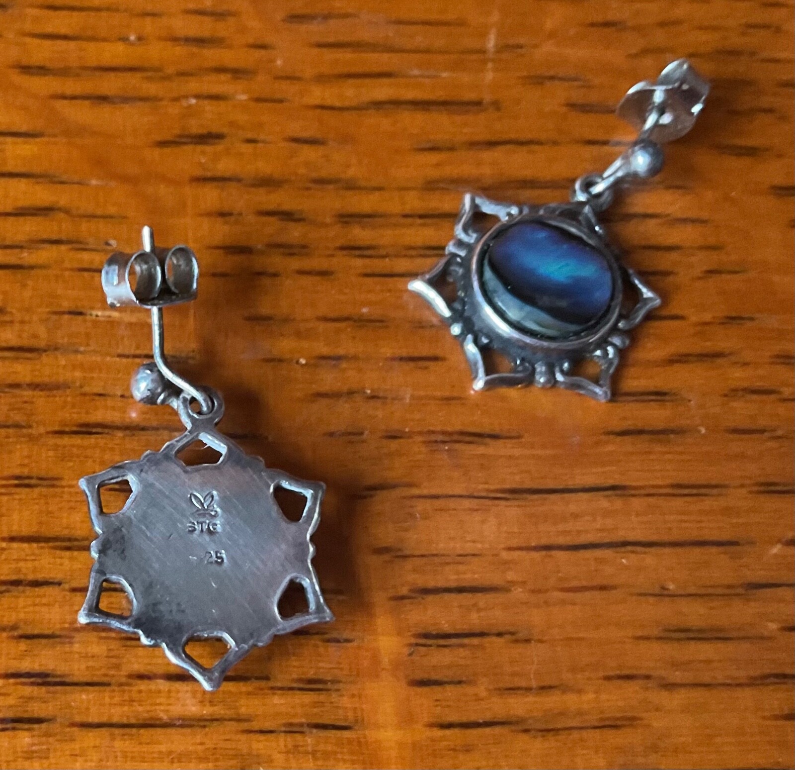 Solid 925 Sterling Silver Abalone Shell Earrings - image 3