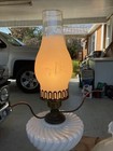 VINTAGE Marble Base White Milk Glass Swirl GWTW HURRICANE LAMP Floral Globe — photo 4