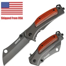 4.7" Spring Assisted Folding Knife with Pocket Clip EDC Wood Handle Pocket Knife