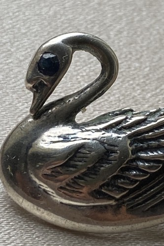 Swan Brooch Pin w/ Teal Gemstone Eye STERLING Silver 925 - Picture 11 of 13