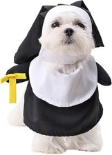 HDKUW Halloween Pet Costume,Nun Neck Girth 7"-10",Chest 9"-16", Black