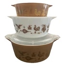 Vintage Pyrex Early American Nesting Set of 3 Bowls Casserole Excellent