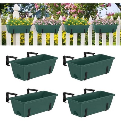 4PCS Railing Planter Box Window Boxes Planters w/Adjustable Flower Box Brackets