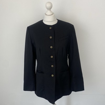 Vintage Laura Ashley schwarzer Wollmantel Jacke Knopfleiste Größe 14 UK Damen