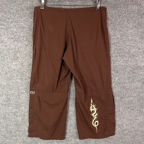 Y2K Be Present Yoga Pants Womens Large Brown Good Dragon Graphic Drawstring Crop