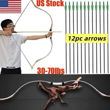 30-70lbs Archery Recurve Bow Traditional  Mongolian Wooden Bow&12x Arrows Target