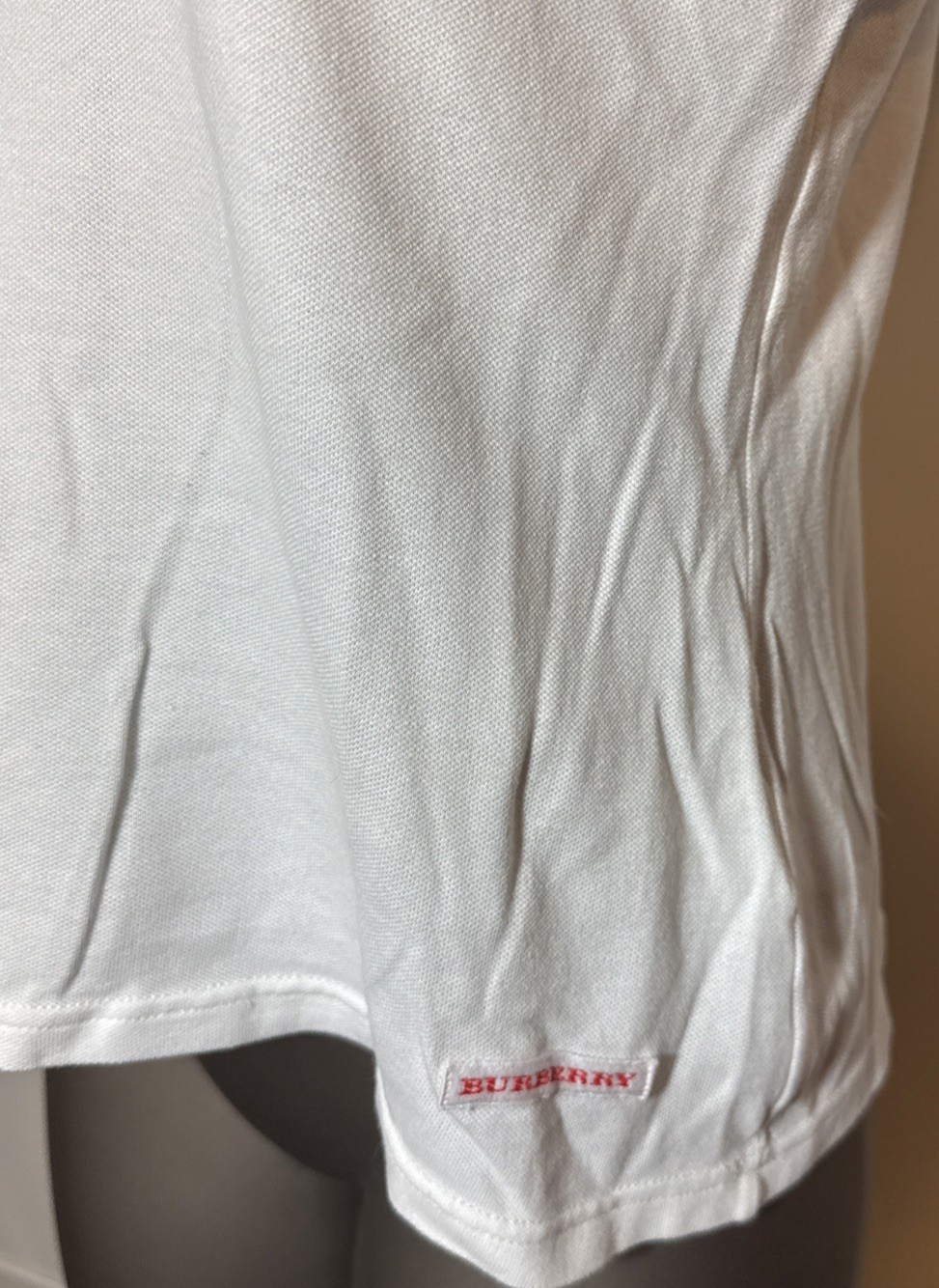 Burberry Golf Shirt Top Women’s L Large Ringer Pique Henley White Red Cotton thumbnail 5