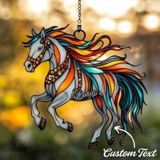 Colorful Horse Acrylic 2D FLAT Suncatcher Faux Window Hanging,Vibrant Equine Art