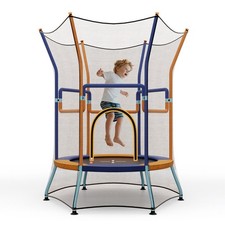 Kids Mini Trampoline w/ 59'' Higher Enclosure Net Seamless Jumping Mat Zipper