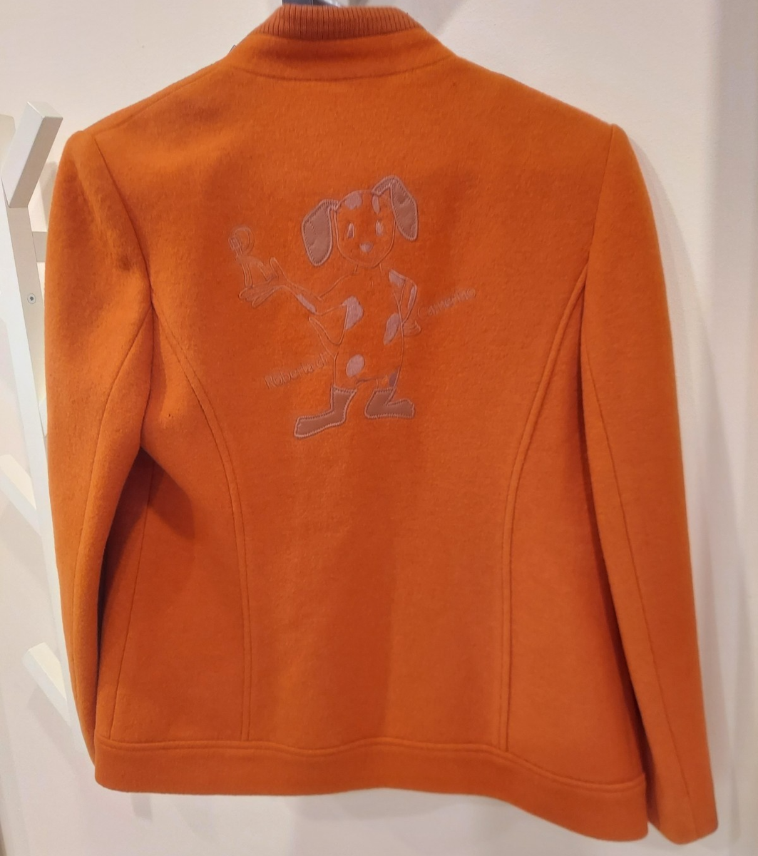 Roberta di Camerino Wool Jacket Coat Orange with Dog Print Women's