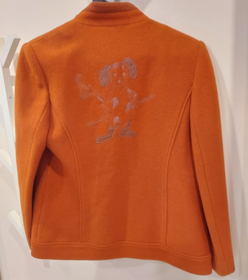 Roberta di Camerino Wool Jacket Coat Orange with Dog Print Women's