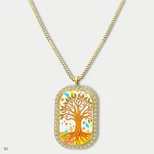 Gorgeous Colorful Tree of Life Pendant Necklace Chain Image Dog Tag Chain Gift D