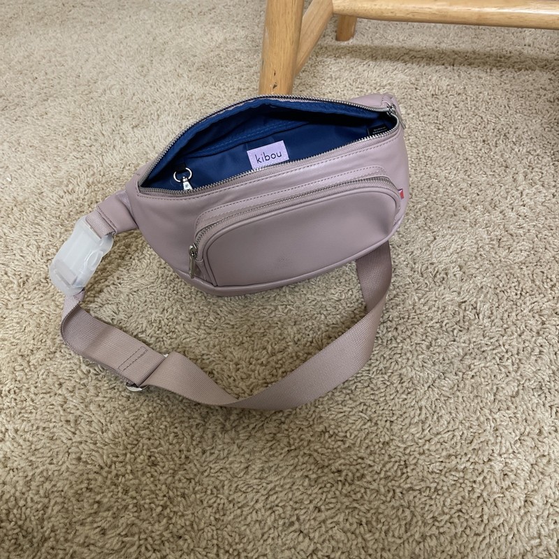 NWOT Kibou Vegan Leather Baby Diaper Bag Fanny Pack Blush Blue W/ Changing Pad