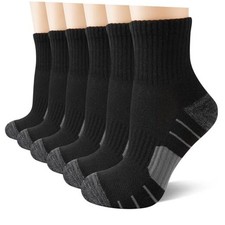 Men's Athletic Ankle Socks Cushioned Quarter Running Mini Crew 6 Pairs Black