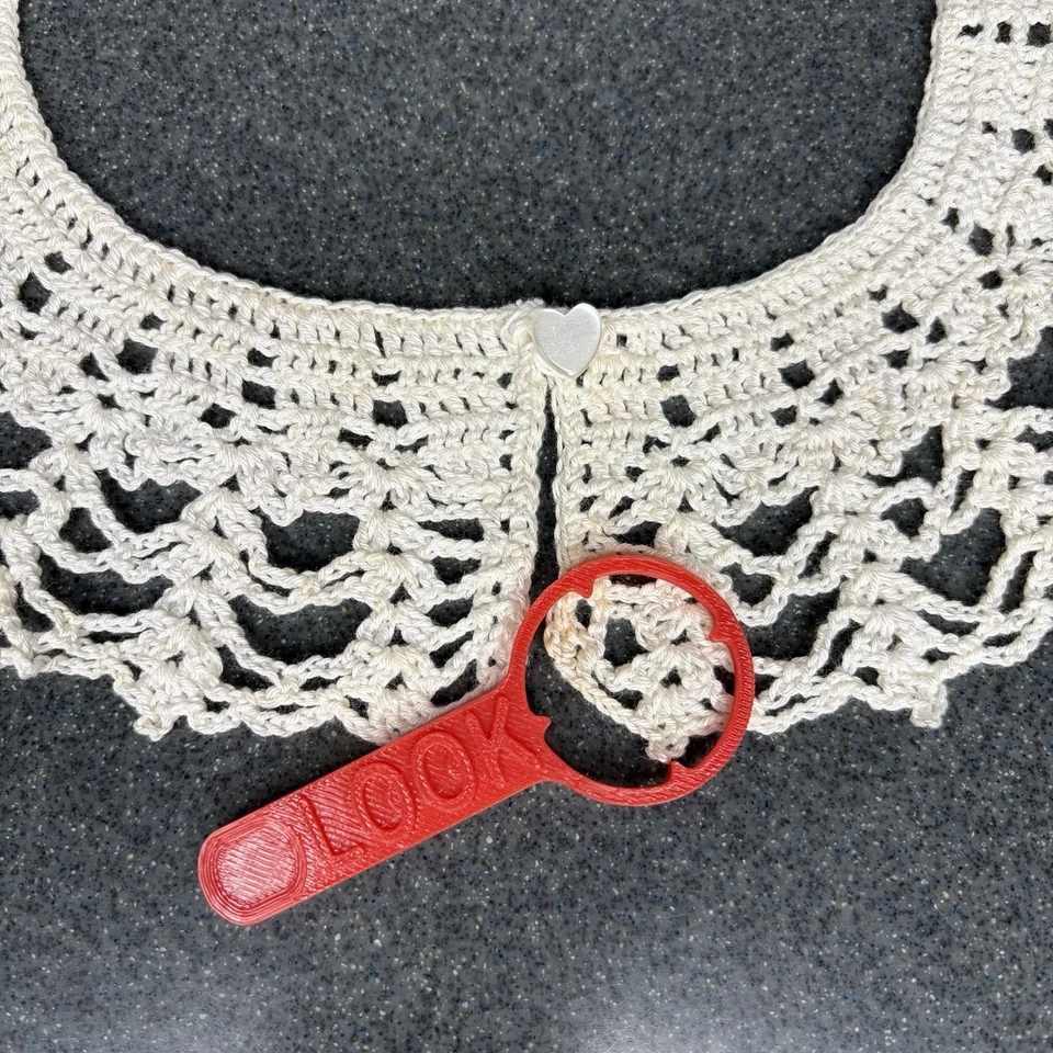 De colección Para Mujer Marfil Crochet Cuello Corazón Botón Cadena Puntada Preppy Grandmacore Foto 4 de 4