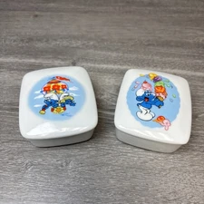 Vintage Smurfs Wallace Berrie & Co Inc Porcelain Ceramic Trinket Box 1982 Pair