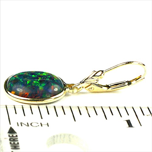 Created Black Opal, 14KY Gold Leverbacks, E201 - Picture 4 of 4