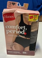 Hanes Comfort Period Underwear 3 Pack Briefs Size 7/L Moderate Absorbency