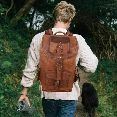 Leder Rucksack Tasche Laptop Vintage Echt Umhängetasche Echt Braun Herren Reise