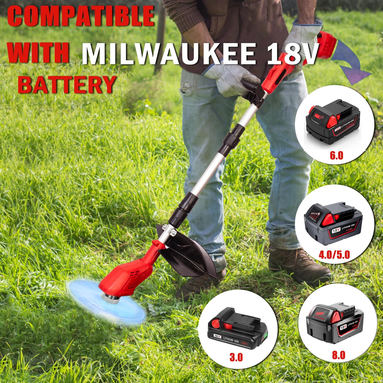 Cordless String Trimmer for Milwaukee M18 Batteries,with 8 INCH Cutting Diame...