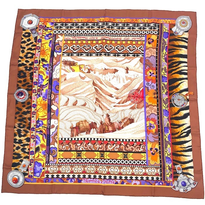 Hermes Scarf Stole La Femme aux semelles de Vent Brown Aline