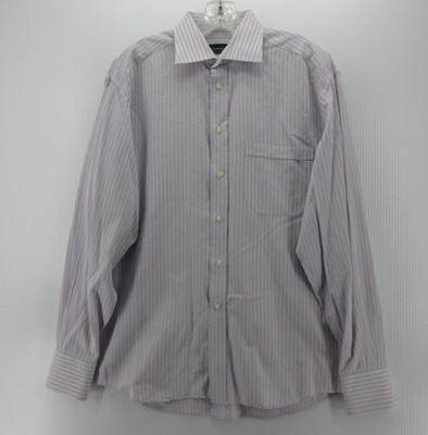 Canali Shirt Men 15 1/2 Purple Button Down Herringbone Striped Italy Medium