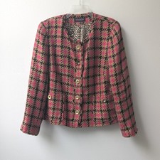 Jones New York Blazer Pink Black Tan Houndstooth Leopard Lining 16W Statement
