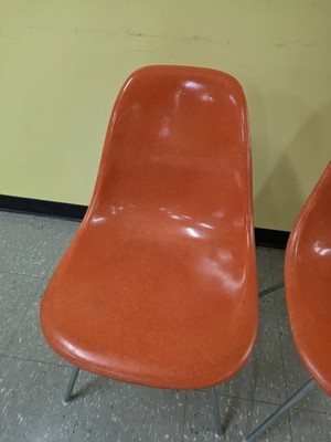 Lot of 2) Herman Miller Eames Fiberglass Shell Chair - Orange