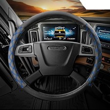 18 Truck Semi Steering Wheel Cover Black Faux Leather Blue Accent Stitching