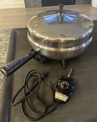 Farberware Electric Skillet 310-B Stainless Steel 12'' Fry Pan & Dome Lid VTG 60s