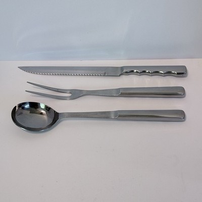 Vtg Halco Stainless Steel 3 Piece Serving Set Japan Meat Fork Spoon Knife MCM