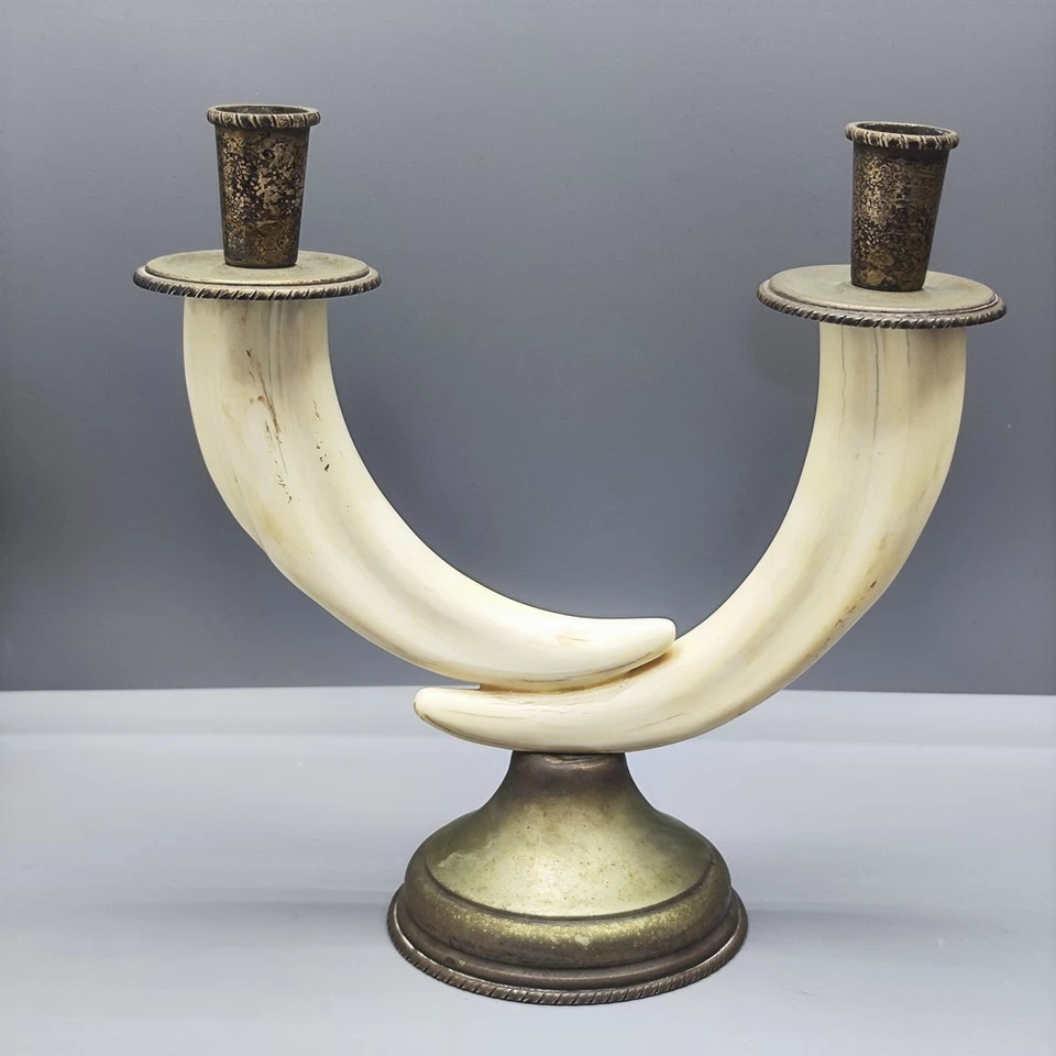 Candelabro jabalí italiano vintage de mediados de siglo de plata maciza con dos candelabros Foto 2 de 4