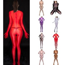 Men Jumpsuit Sheer Bodysuit Mesh See Through Gloved Sleeve Catsuit Stretchy