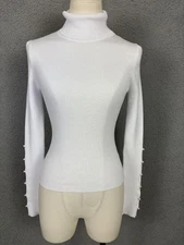 Hooked up by Iot Juniors' Turtleneck Sweater faux pearl trims White XS NWT's
