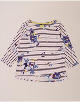 Joules Damen grafisches Top 3/4-Arm UK 12 Medium lila Blumenmuster Baumwolle PY20