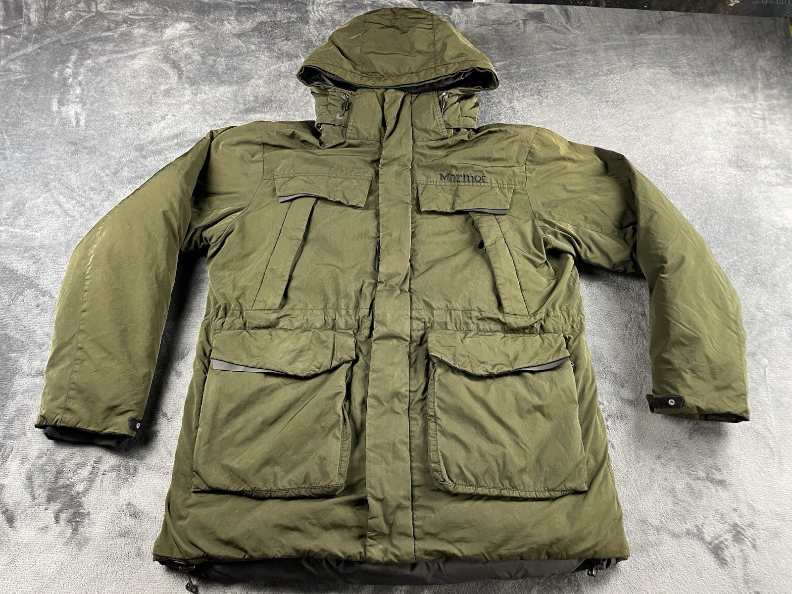 Marmot Down Jacket Men’s Large XL Green Mountain Parka Puffer Hooded