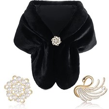 Geyoga Faux Fur Shawl Wrap Stole Shrug Winter Bridal Medium Black Short Hair