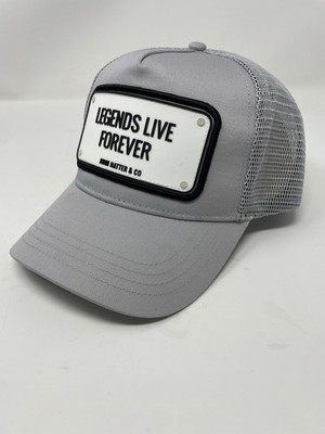 NEW John Hatter & Co Legends Live Forever Trucker Hat Cap Rubber Plaque Gray