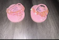 Build A Bear BABW Flip Flops Thongs Shoes Pink Sparkly Flowers Floral Retired